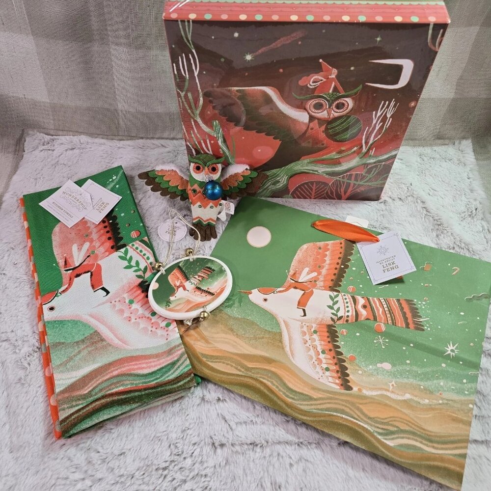 Lisk Feng Wondershop 2024 Christmas Ornament Gifts Towel Box & Bags ~6 Items NEW